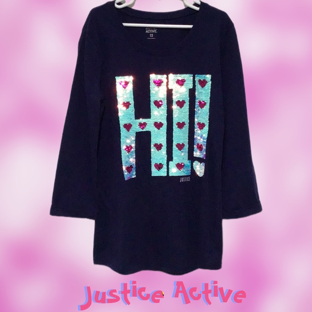 NEW Justice‎ Active Reversible Sequins Long Sleeve T-Shirt, Size 12